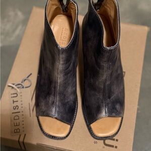 BED|STU Black and Tan Ankle Boots with Open Toe